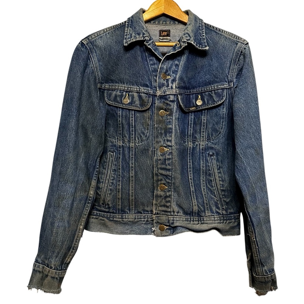 Vintage Lee Denim Jacket | Classic Blue Jean Trucker Style | Distressed Hem